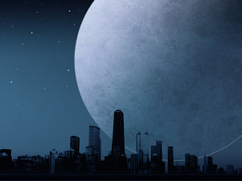 City, Moon, Stars, Sci Fi HD wallpaper
