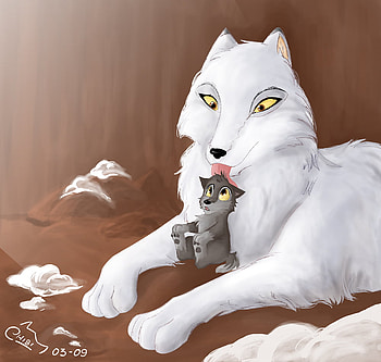 balto and his mom when he was a pup, wolves, mom, balto, wolf pack HD wallpaper