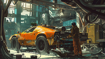 Futuristic Garage Overhaul, car, garage, Sci Fi, futuristic car, cyberpunk HD wallpaper