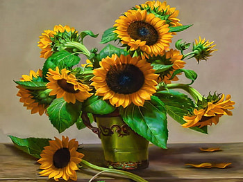 Still life, bouquet, art, vase, beautiful, painting, sunflowers, pretty, flowers, lovely HD wallpaper