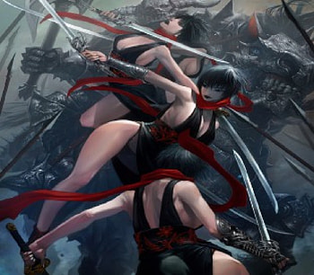 Warrior's Three vs Dark Kinight, horse, dark knight, swords, fantasy, women HD wallpaper