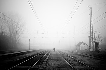 Miscellanea, Miscellaneous, Fog, Evening, Bw, Chb, Railway, Loneliness HD wallpaper