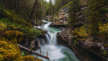 Johnston Canyon, Banff, Alberta, rocks, cascade, river, waterfall, trees, canada HD wallpaper