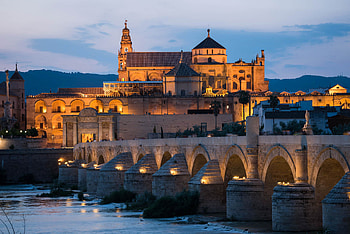 Great Mosque of Cordoba, Cathedral mosque architecture, Twilight night, Bridge city HD wallpaper