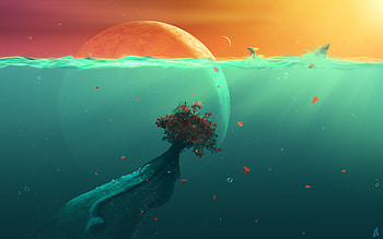 Calm World, artist, artwork, digital-art, fantasy, deviantart, planet, ocean, tree HD wallpaper