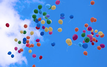 blue sky, sky, balloon, clouds HD wallpaper