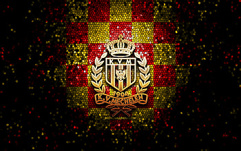 KV Mechelen, glitter logo, Jupiler Pro League, red yellow checkered background, soccer, belgian football club, KV Mechelen logo, mosaic art, football, Mechelen FC HD wallpaper
