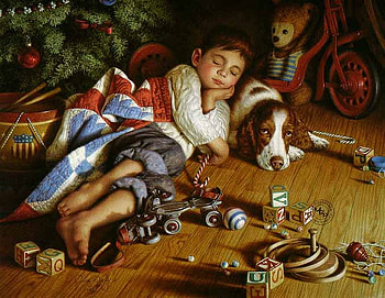 By Jim Daly, dog, puppy, painting, art, jim daly, people, sleep HD wallpaper