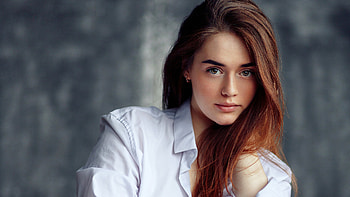 Redhead Beautiful Girl Model Is Wearing White Shirt Standing In Blur Background Girls HD wallpaper