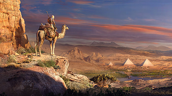 Pyramids Assassins Creed Origins, assassins-creed-origins, assassins-creed, games, xbox-games, ps-games, pc-games, camel, desert HD wallpaper