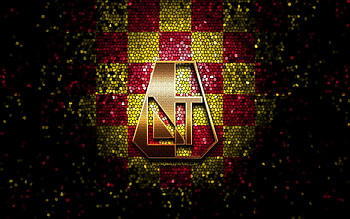 Deportes Tolima FC, glitter logo, Categoria Primera A, purple yellow checkered background, soccer, colombian football club, Deportes Tolima logo, mosaic art, football, Club Deportes Tolima SA, Colombian football league HD wallpaper