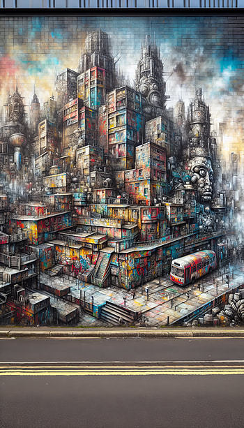 Urban Dreamscape Street Art, Street Art, mural, urban landscape, graffiti, colorful design HD phone wallpaper