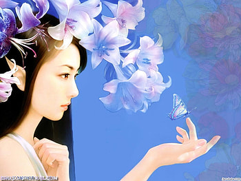 butter fly, girl, cg, 3d, female HD wallpaper