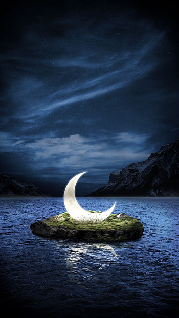 Fantasy, cloud, sky, moon, ocean, night, sea HD phone wallpaper