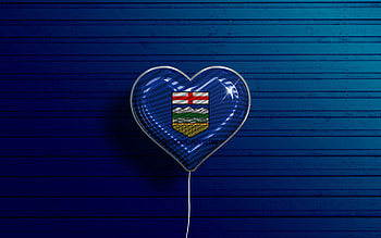 I Love Alberta, , realistic balloons, blue wooden background, Day of Alberta, canadian provinces, flag of Alberta, Canada, balloon with flag, Provinces of Canada, Alberta flag, Alberta HD wallpaper