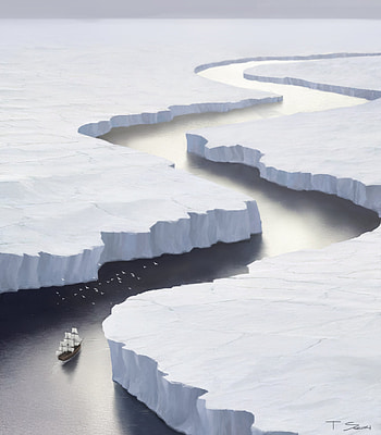 Art, Ice, Bird, Ship, Ice Floes HD phone wallpaper