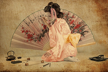 Decorator Fan, painting, decorator, beautiful, woman, fan HD wallpaper