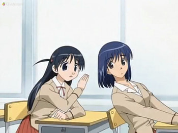 Do U Know ??? ..., chair, tenma tsukamoto, whisper, cute, school uniform, long hair, nice, class, short hair, tsukamoto, adorable, desk, female, tsukamoto tenma, table, sweet, tenma, tanma, school rumble, girl, classroom, black hair, kawaii, anime girl, anime, pretty, lovely, mikoto suou HD wallpaper