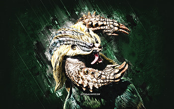 Arzuros, Monster Hunter, Aoashira, grunge art, green stone background, Monster Hunter characters, Arzuros character, Arzuros Monster Hunter HD wallpaper