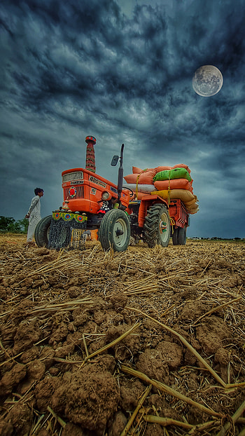 Tractor village nature, cloud, sky HD phone wallpaper
