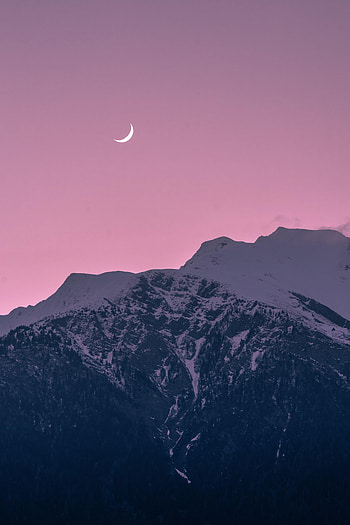 Nature, Mountains, Moon, Snow, Rocks, Snow Covered, Snowbound HD phone wallpaper
