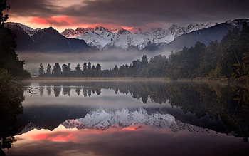 Mountain Relection in The Lake, Fog, breathtaking, Forest, sunsets, Mountains, misty, lake, Splendor, scenic, view, nature, Reflection, Majestic, evening HD wallpaper