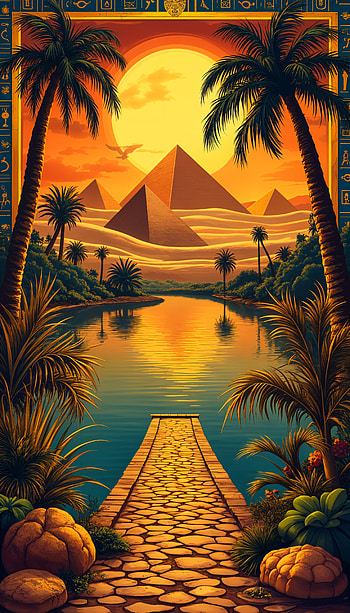 Stunning Egyptian Sunset: A Serene , pyramid, river, palm tree HD phone wallpaper