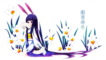 Bunny girl, girl, flowers, bunny ears, long hair HD wallpaper