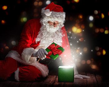 Christmas Santa Claus Opening Gifts, santa-claus, christmas, celebrations HD wallpaper