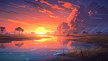 Sunset Lake , sunset, lake, artist, artwork, digital-art, deviantart HD wallpaper