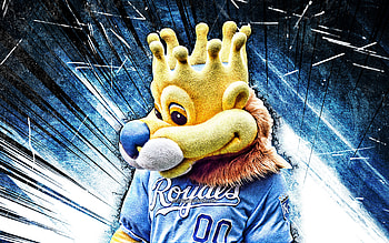 Sluggerrr, grunge art, mascot, Kansas City Royals, blue abstract rays, MLB, Kansas City Royals mascot, MLB mascots, official mascot, Sluggerrr mascot HD wallpaper