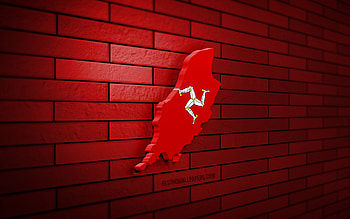 Isle of Man map, , red brickwall, European countries, Isle of Man map silhouette, Isle of Man flag, Europe, Isle of Man, flag of Isle of Man, Isle of Man 3D map HD wallpaper
