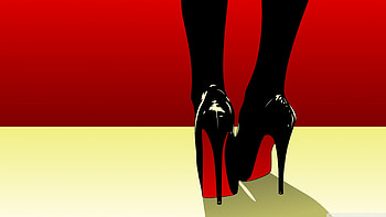 High heels shoes, stilettos, 2D universe, black, shoes, yellow, red, vector HD wallpaper