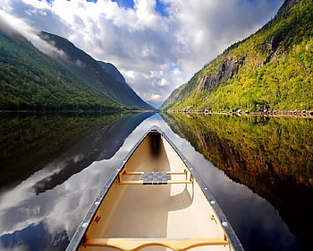 boat in lake, river, journey, sky, nature, lake HD wallpaper