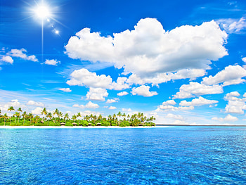 Tropical Paradise, palms, sea, summer, tropical, sun HD wallpaper