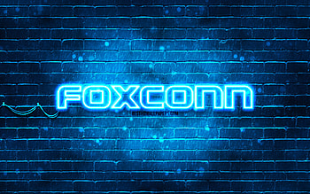 Foxconn blue logo, , blue brickwall, Foxconn logo, brands, Foxconn neon logo, Foxconn HD wallpaper