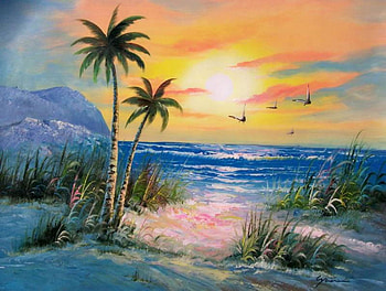 Just A Little Bit Of Tropics, sea, sunsetbirds, paradise, sky, palm trees HD wallpaper