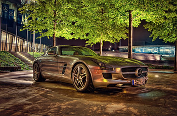 Mercedes Roadster, golden, r, parking, sport HD wallpaper