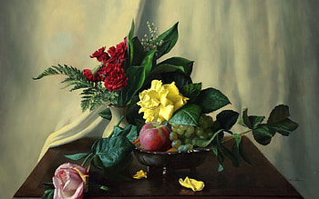 Fruits, Flowers, Food, Roses, Apples, Berries, Lily Of The Valley, Still Life, Carnations, Fern, , Table, Side Table HD wallpaper