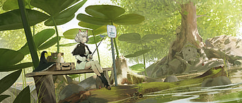 Fishing, girl, art, anime HD wallpaper