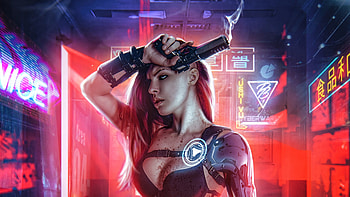 Cyberpunk Girl With Gun , cyberpunk, artist, artwork, digital-art, artstation, warrior, gun HD wallpaper