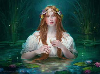 Ophelia, art, fantasy, flower, girl, water, wreath HD wallpaper