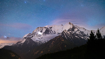 Stars Above Mont Blanc, star, nature, mountains, mountain, tree, snow, sky HD wallpaper