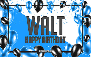 Happy Birtay Walt, Birtay Balloons Background, Walt, with names, Walt Happy Birtay, Blue Balloons Birtay Background, Walt Birtay HD wallpaper