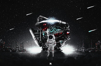 Astronaut, darkness, Meteors, black HD wallpaper