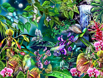 Nature Abstract, butterflies, waterfall, 3D and CG HD wallpaper