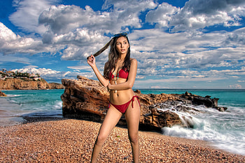 Bikini Model ~ Gianna Dior, bikini, model, beach, brunette HD wallpaper