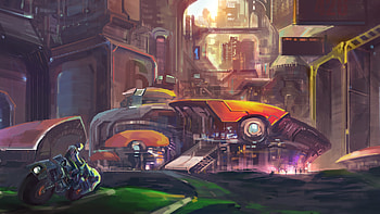 Bike Fantasy Futurre City Painting Artistic , fantasy, artist, artwork, digital-art, painting HD wallpaper