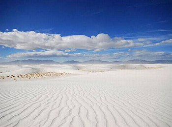 White sands, blue, blue sky, clouds, mountains, beach, white sand HD wallpaper