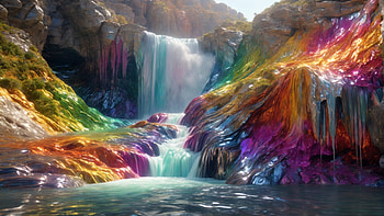 Rainbow Waterfall, rainbow, waterfall, colorful, colors, lake HD wallpaper